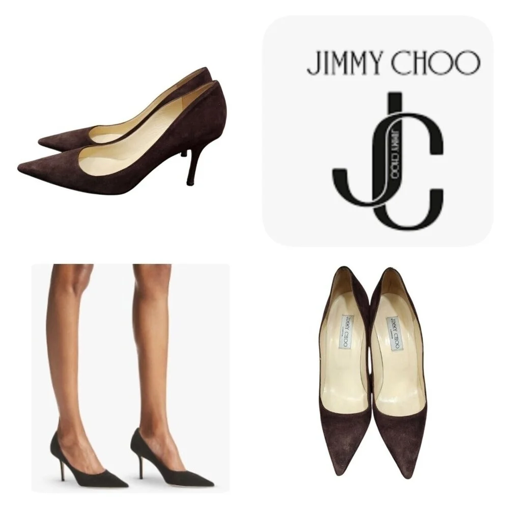 Jimmy Choo Suede Brown Pointed Toe Pin Heels Pumps Size EU40 US10 Authentic